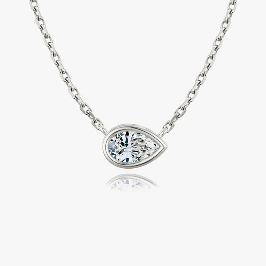 0.25 CT-1.0 CT Pear Bezel Solitaire CVD F/VS Diamond Necklace