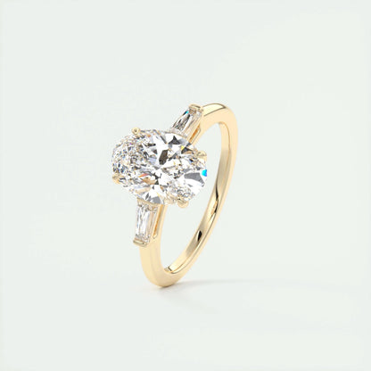 2 CT Oval Three Stone CVD F/VS1 Diamond Engagement Ring