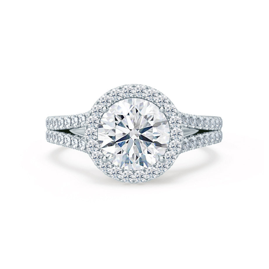 0.50 CT Round Halo CVD F/VS1 Diamond Engagement Ring