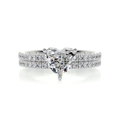 1.0 CT Heart Solitaire CVD F/VS Diamond Bridal Ring Set