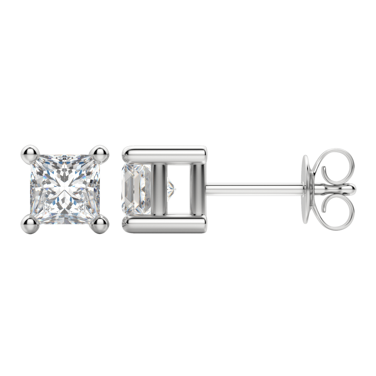 0.50 CT-2.0 CT Princess Solitaire CVD F/VS Diamond Earrings