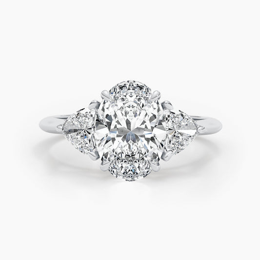 2.7ct Oval F- VS 3 Stones Diamond Engagement Ring