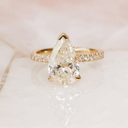 3.28 CT Pear Hidden Halo & Pave G/VS1 Diamond Engagement Ring