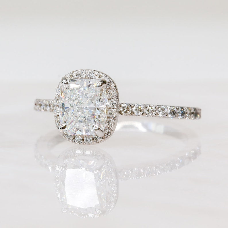 1.21 CT Cushion Halo E/VS1 Diamond Engagement Ring