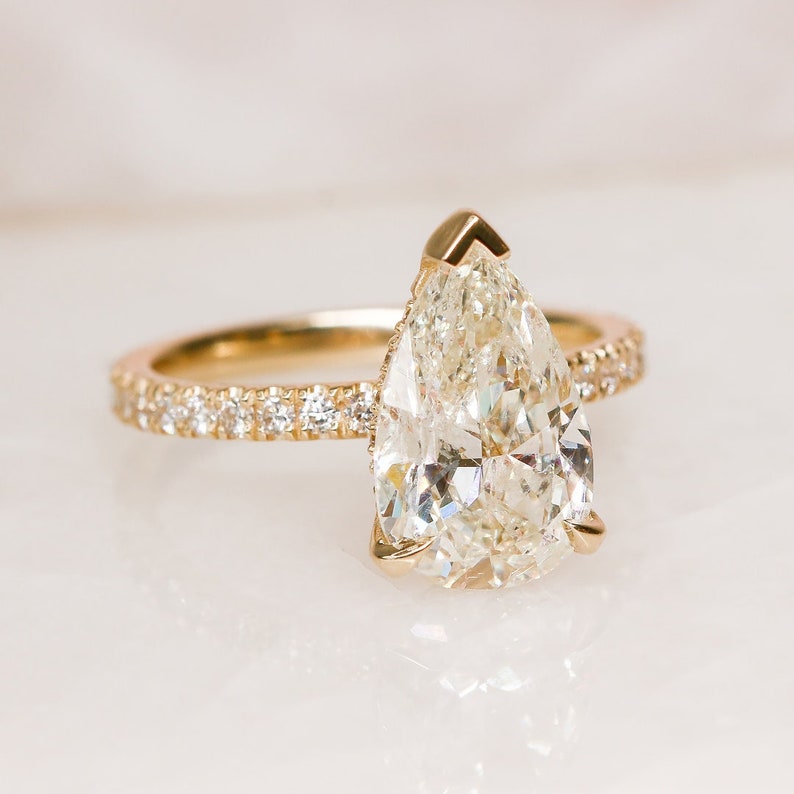 3.28 CT Pear Hidden Halo & Pave G/VS1 Diamond Engagement Ring