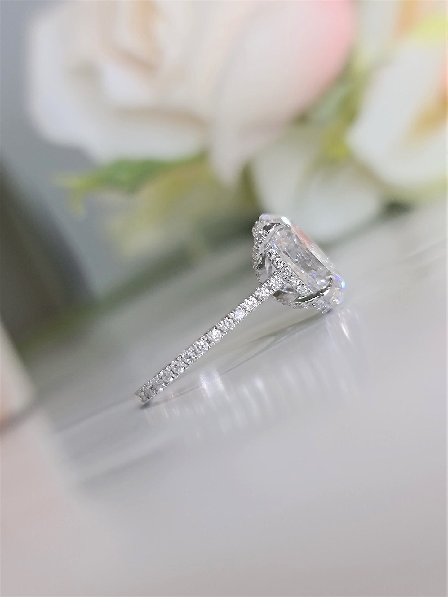 4.0 CT Oval Hidden Halo CVD F/VS1 Diamond Engagement Ring