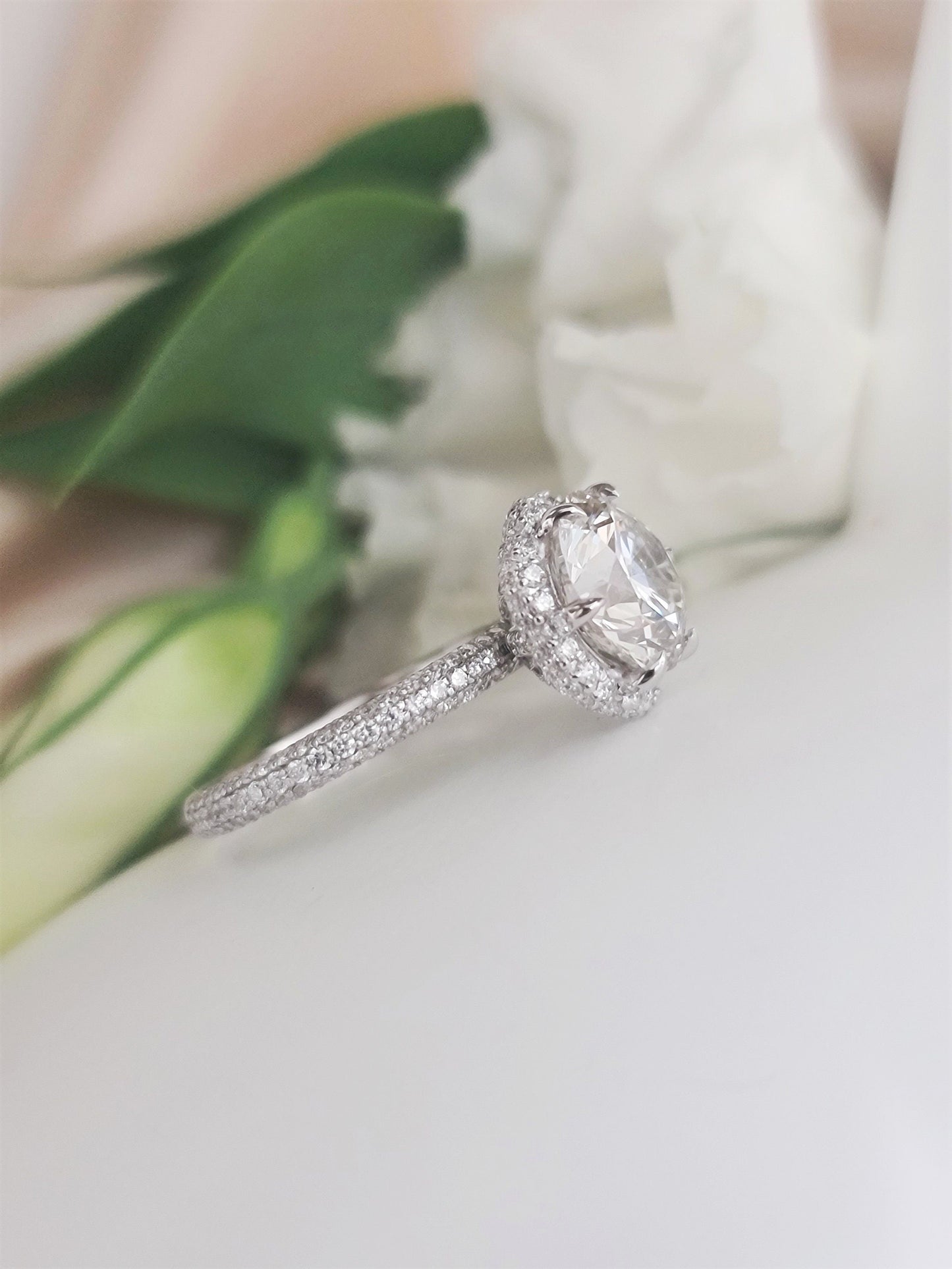 3.0 CT Round Hidden Halo CVD F/VS1 Diamond Engagement Ring