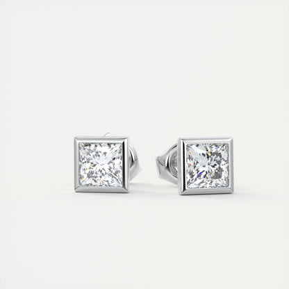 1.0 CT Princess Bezel Solitaire CVD G/VS Diamond Earrings